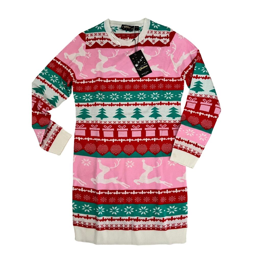 Brave Soul Fairisle Christmas Sweater Dress - Large